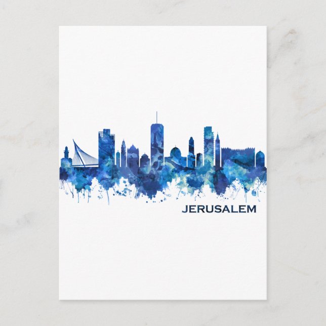 Postal Festiva Azul de la línea aérea israelí de Jerusalén (Anverso)
