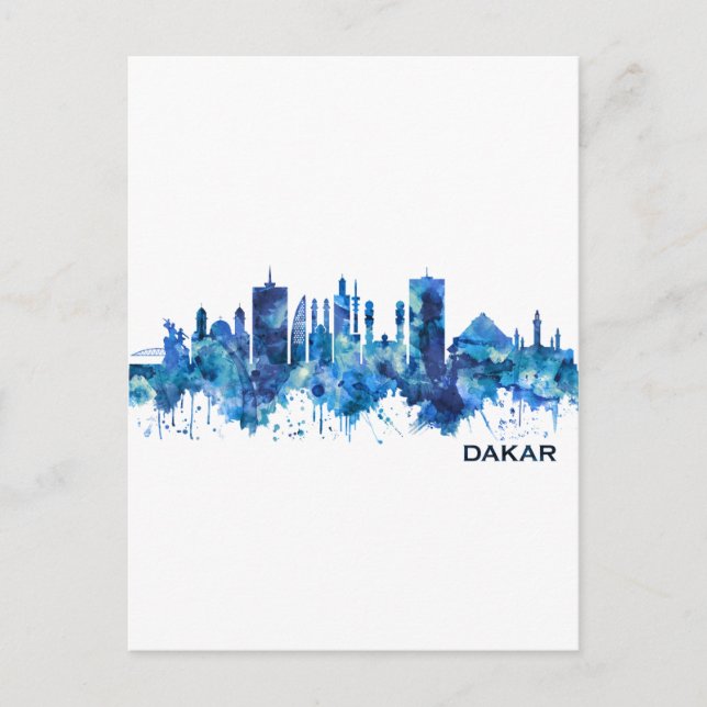 Postal Festiva Azul del Skyline Senegal de Dakar (Anverso)