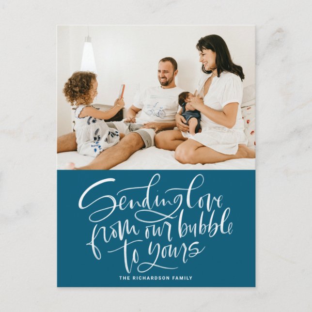 Postal Festiva Azul envía amor de nuestra burbuja a su foto (Anverso)