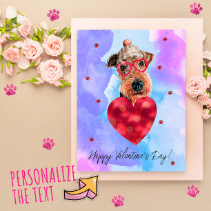 Postal Festiva Azul Púrpura Airedale Regalo Día de San Valentín P