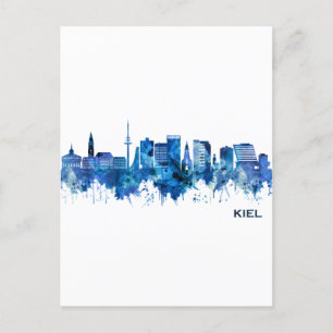 Postal Festiva Azul Skyline de Alemania Kiel