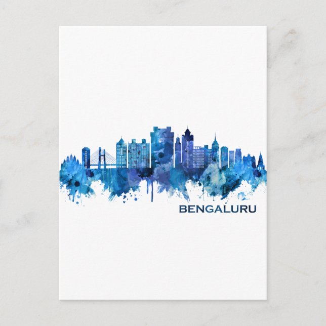 Postal Festiva Azul Skyline de Bengaluru Karnataka (Anverso)