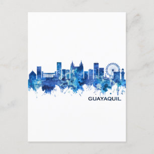 Postal Festiva Azul Skyline de Guayaquil Ecuador