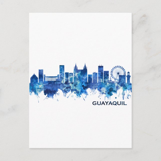 Postal Festiva Azul Skyline de Guayaquil Ecuador (Anverso)