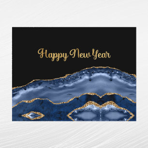 Postal Festiva Azul Tendencia Año Nuevo Ágata Dorada