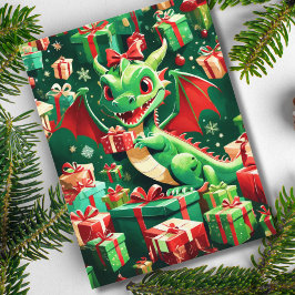 Postal Festiva Baby Dragon con todos los regalos de los Navidades