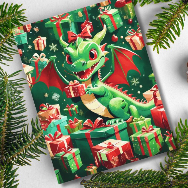 Postal Festiva Baby Dragon con todos los regalos de los Navidades (Subido por el creador)