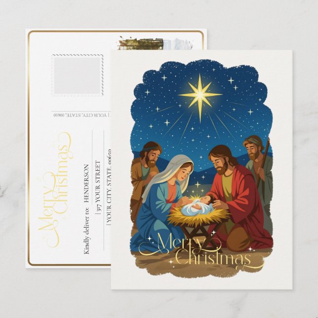 Postal Festiva Baby Jesus in the Manger Nativity Scene Your Photo (Anverso / Reverso)