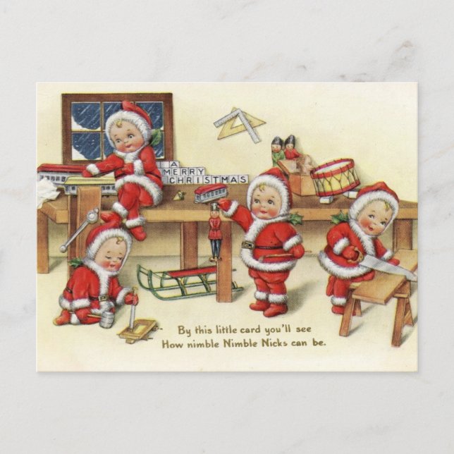 Postal Festiva Baby Santas Vintage (Anverso)