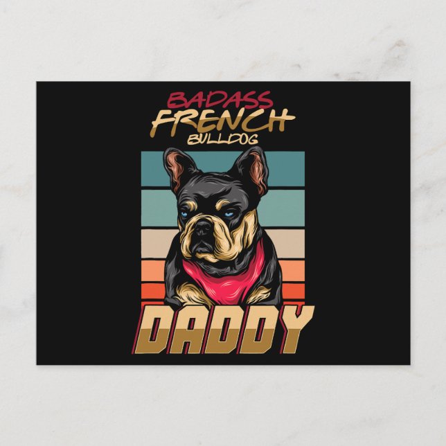 Postal Festiva Badass Bulldog francés Daddy (Anverso)