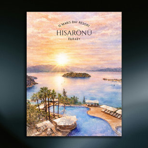 Postal Festiva Bahía de Maris Pavo Real Acuarela Destino de Playa