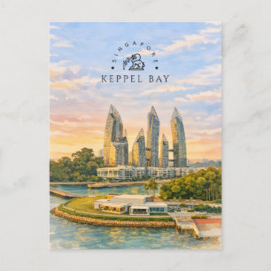 Postal Festiva Bahía Keppel Singapur Paisaje acuarela