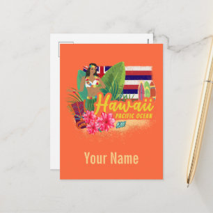 Postal Festiva Bailarina de Hula de Hawái Retro Pacífico Recuerdo