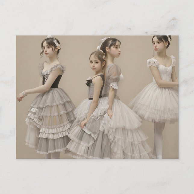 Postal Festiva Bailarinas con trajes románticos (Anverso)