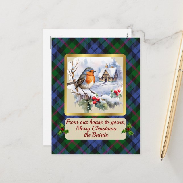 Postal Festiva Baird Escudo y Tartan w/Robin Personalizado (Anverso/Reverso In Situ)