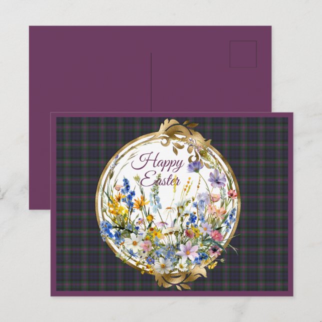 Postal Festiva Baird Weathered Scottish Tartan Easter Floral (Anverso / Reverso)