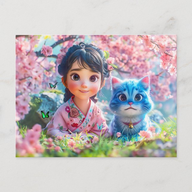 Postal Festiva Bajo el árbol de Sakura con mi Ca (Anverso)