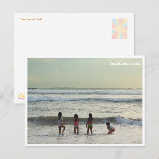 Postal Festiva Balinese Girls Beach Fun Postcard (Anverso / Reverso)