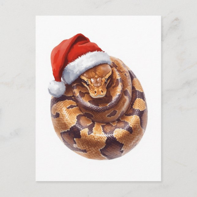 Postal Festiva Ball Python in Santa Hat Watercolor (Anverso)