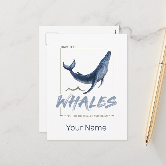 Postal Festiva Ballenas y acuarelas oceánicas Cetacean (Anverso/Reverso In Situ)