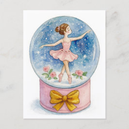 Postal Festiva Ballerina Snow Globe Christmas Postcard