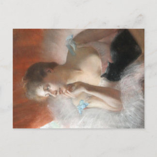 Postal Festiva Ballerine avec un chat Pierre Carrier-Belleuse