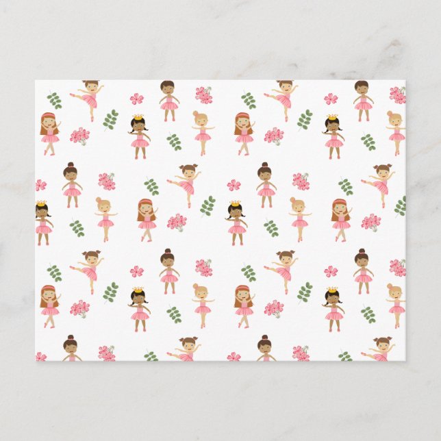Postal Festiva Ballet Ballerinas rosadas Patrón de baile (Anverso)