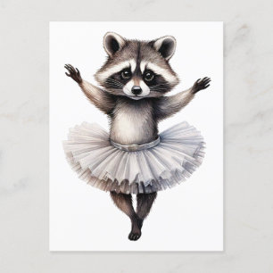 Postal Festiva Ballet de baile Cute raccoon