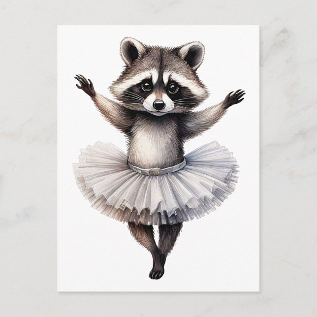 Postal Festiva Ballet de baile Cute raccoon (Anverso)