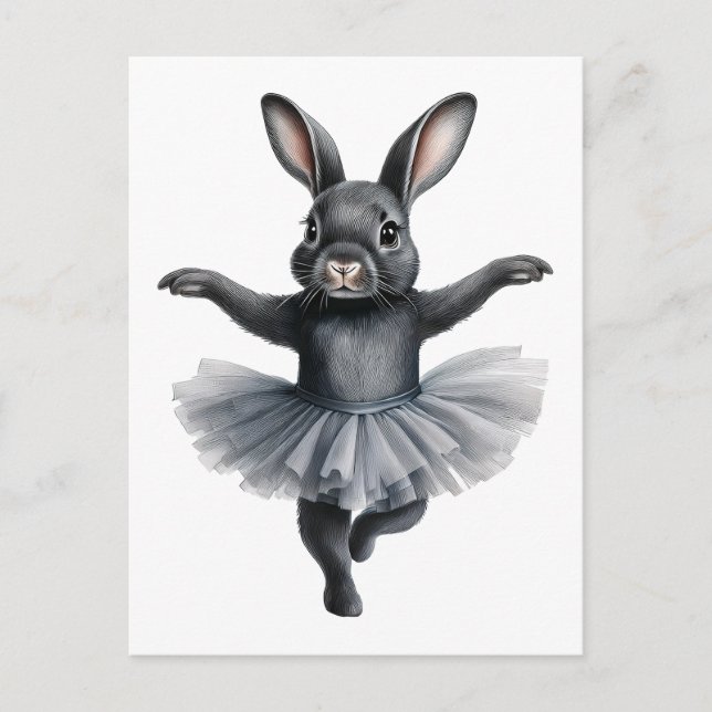 Postal Festiva Ballet de baile de conejo negro lindo (Anverso)
