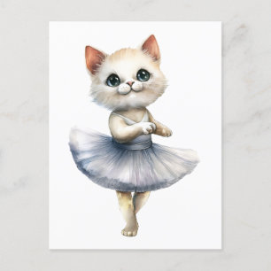 Postal Festiva Ballet de baile de gatito blanco