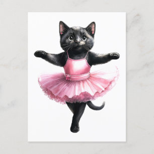 Postal Festiva Ballet de baile de gatito negro lindo