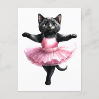 Postal Festiva Ballet de baile de gatito negro lindo
