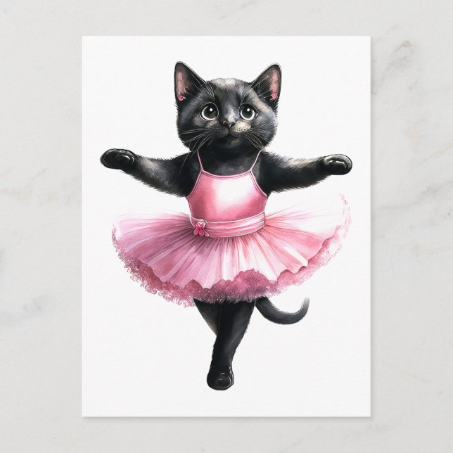 Postal Festiva Ballet de baile de gatito negro lindo (Anverso)