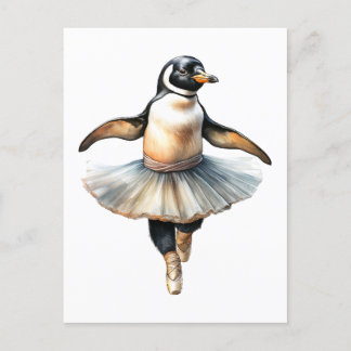 Postal Festiva Ballet de baile de pingüino lindo