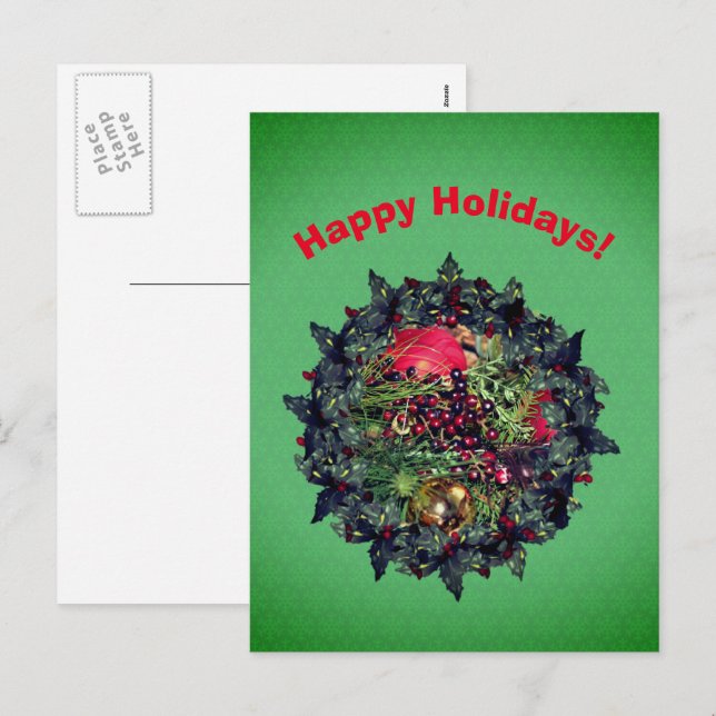 Postal Festiva Balls Beads Wreath Navidades Holiday Postcard (Anverso / Reverso)