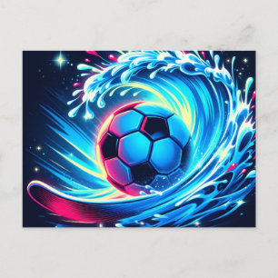 Postal Festiva Balón de fútbol de olas futurista océano surf