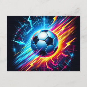 Postal Festiva Balón de fútbol eléctrico futurista relámpago