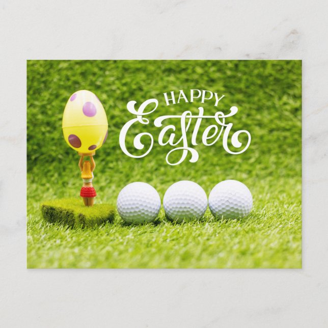Postal Festiva Balón de golf Feliz Pascua con huevo de Pascua ver (Anverso)