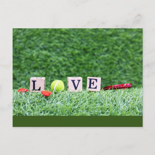Postal Festiva Balón de tenis con signo de LOVE de madera Valentí (Anverso)