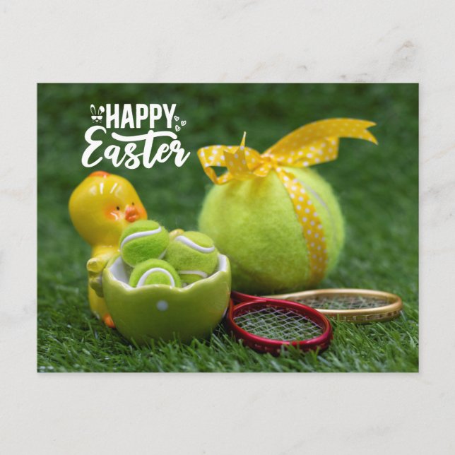 Postal Festiva Balón de tenis en vacaciones de Pascua con cáscara (Anverso)