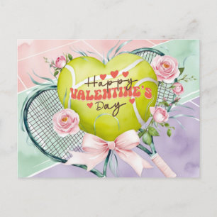 Postal Festiva Balón del TENIS y raqueta El día de San Valentín d