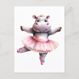 Postal Festiva Baloncesto de baile Cute hippo