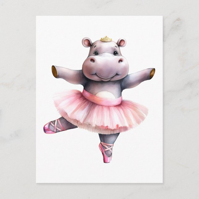 Postal Festiva Baloncesto de baile Cute hippo (Anverso)