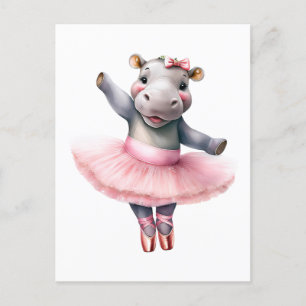 Postal Festiva Baloncesto de baile Cute hippo