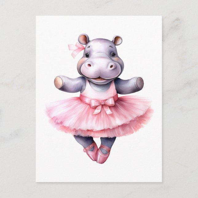 Postal Festiva Baloncesto de baile Cute hippo (Anverso)
