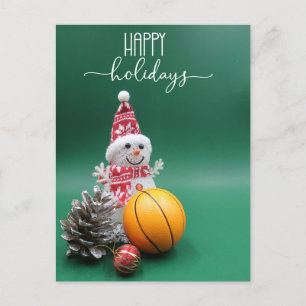 Postal Festiva Baloncesto Feliz feriado a Snowman por jugador
