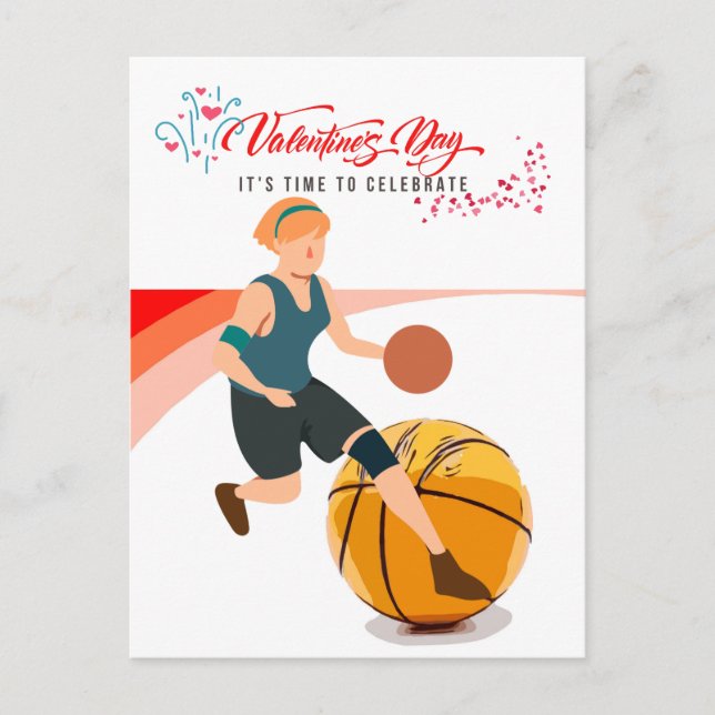 Postal Festiva Baloncesto para el Día de San Valentín con amor   (Anverso)