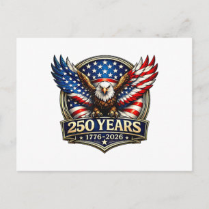 Postal Festiva Bandera Americana Águila Vintage 250 Años 4 de Jul
