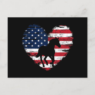 Postal Festiva Bandera Americana Caballo Corazón Orgullo Patrióti